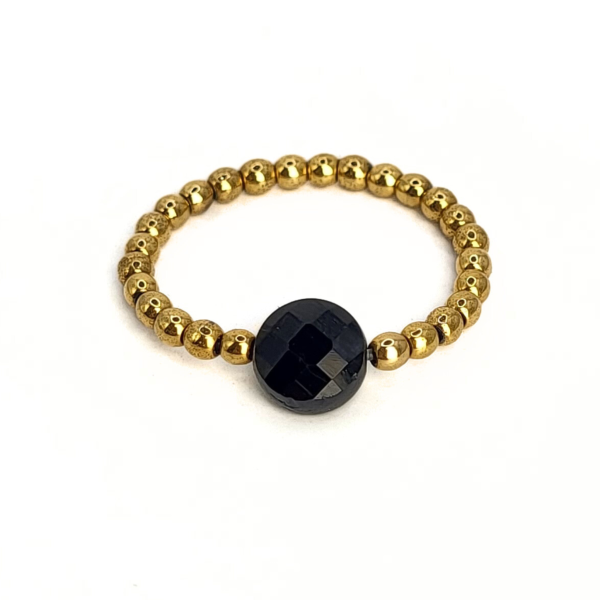 Pierścionek elastyczny - Ochrona - Czarny Turmalin - Deep Stone - kolor złoty